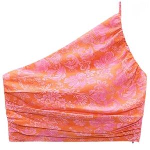 Zara Vibrant Pink and Orange One-Shoulder Top